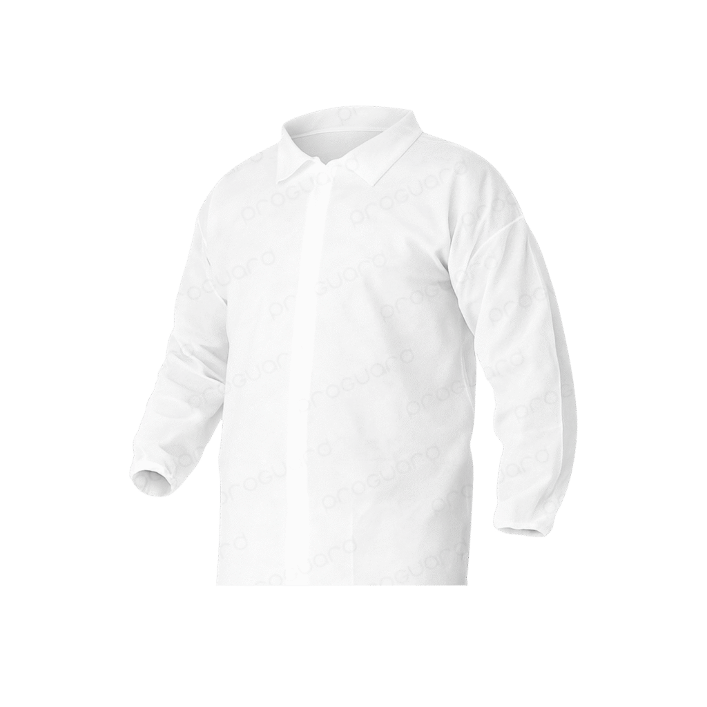 white disposable lab coat
